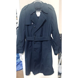 London Fog Maincoat Men’s 40 R Navy Blue Trench Coat zip out Fleece Lining